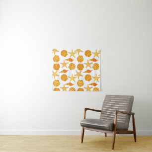 Orange Beach Shell Pattern Tapestry