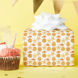 Orange Beach Shell Pattern Wrapping Paper