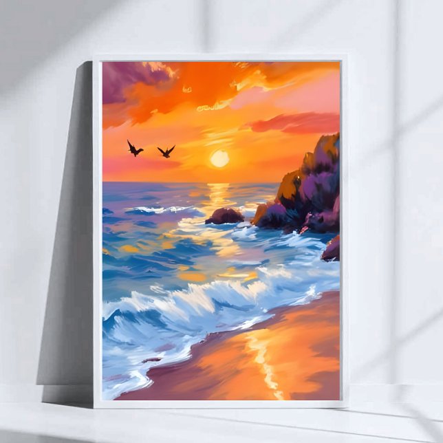 Orange Beach Sunset | Coastal Painting Poster (Creator Uploaded)