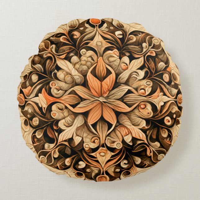 Orange Beige Brown Decoration aesthetic Background Round Cushion (Front)