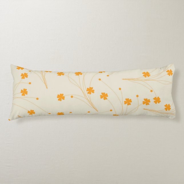 Orange Beige Retro Y2K 70s Flower Pattern Body Cushion (Front)