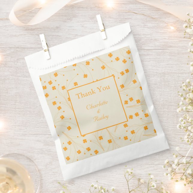 Orange Beige Retro Y2K 70s Flower Pattern Favour Bags (Clipped)