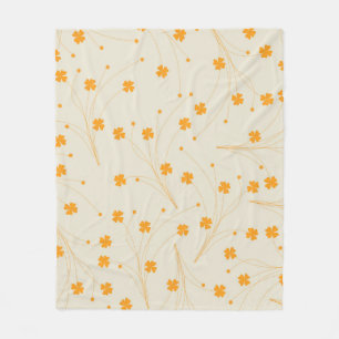Orange Beige Retro Y2K 70s Flower Pattern Fleece Blanket