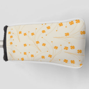 Orange Beige Retro Y2K 70s Flower Pattern Golf Head Cover