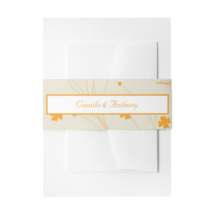 Orange Beige Retro Y2K 70s Flower Pattern Invitation Belly Band