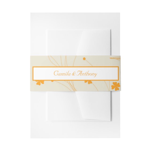 Orange Beige Retro Y2K 70s Flower Pattern Invitation Belly Band (Front Example)
