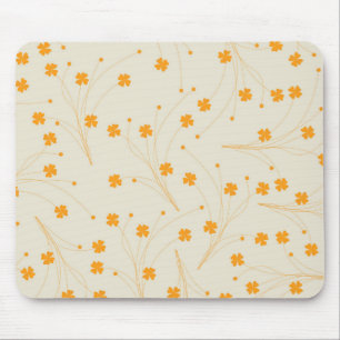 Orange Beige Retro Y2K 70s Flower Pattern Mouse Pad