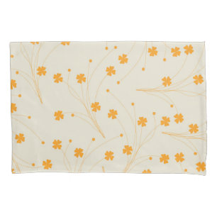 Orange Beige Retro Y2K 70s Flower Pattern Pillowcase