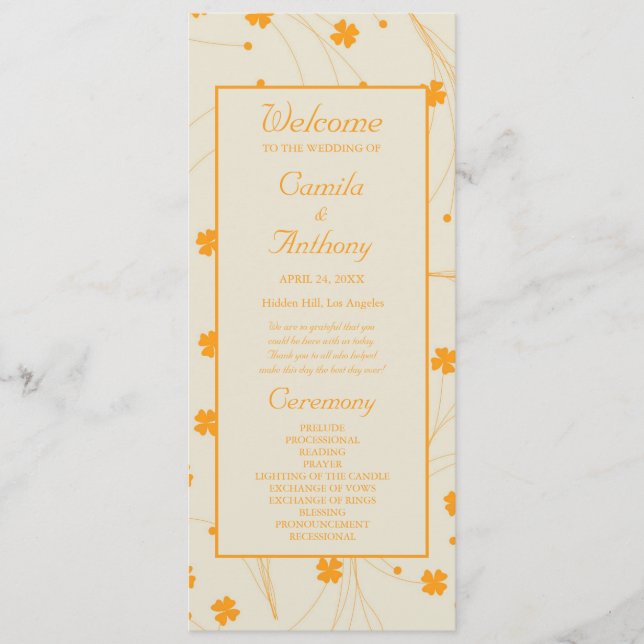 Orange Beige Retro Y2K 70s Flower Pattern Programme (Front)