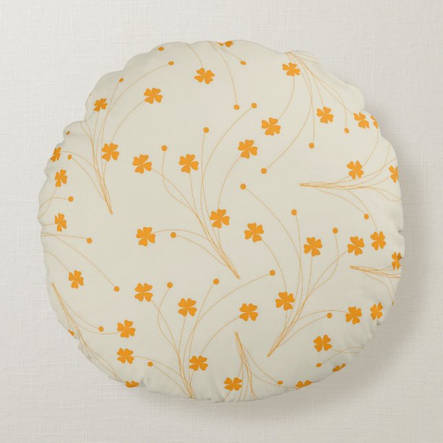 Orange Beige Retro Y2K 70s Flower Pattern Round Cushion (Front)