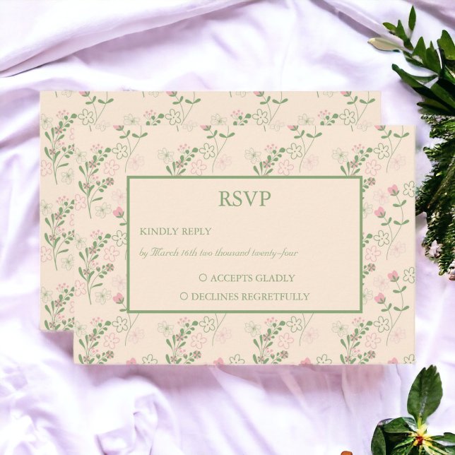 Orange Beige Retro Y2K 70s Flower Pattern RSVP Card (Zazzle Pink Green Retro Y2K 70s Flower Pattern RSVP)