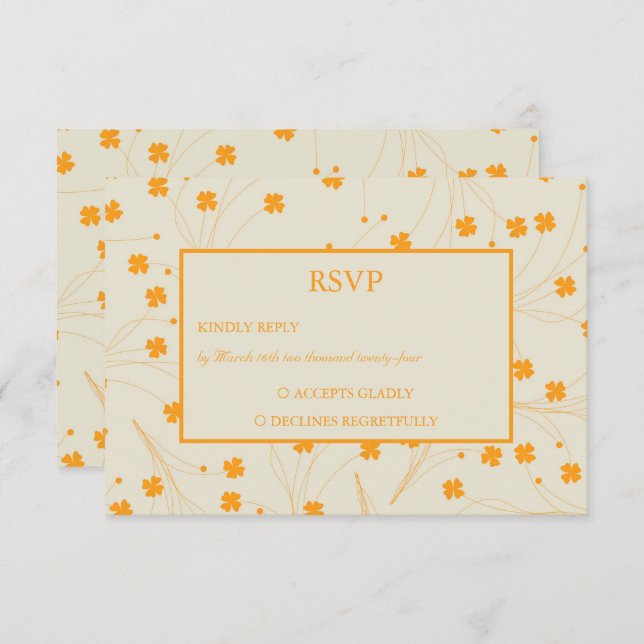 Orange Beige Retro Y2K 70s Flower Pattern RSVP Card (Front/Back)
