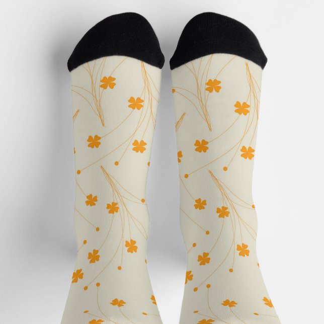 Orange Beige Retro Y2K 70s Flower Pattern Socks (Top)