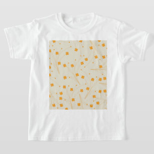 Orange Beige Retro Y2K 70s Flower Pattern T-Shirt