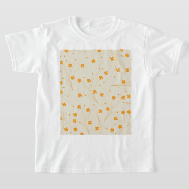 Orange Beige Retro Y2K 70s Flower Pattern T-Shirt (Laydown)
