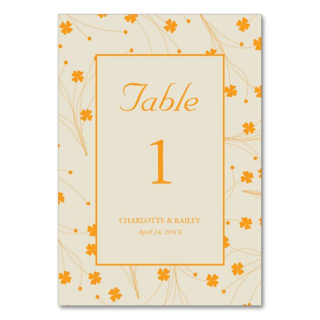 Orange Beige Retro Y2K 70s Flower Pattern Table Number (Front)