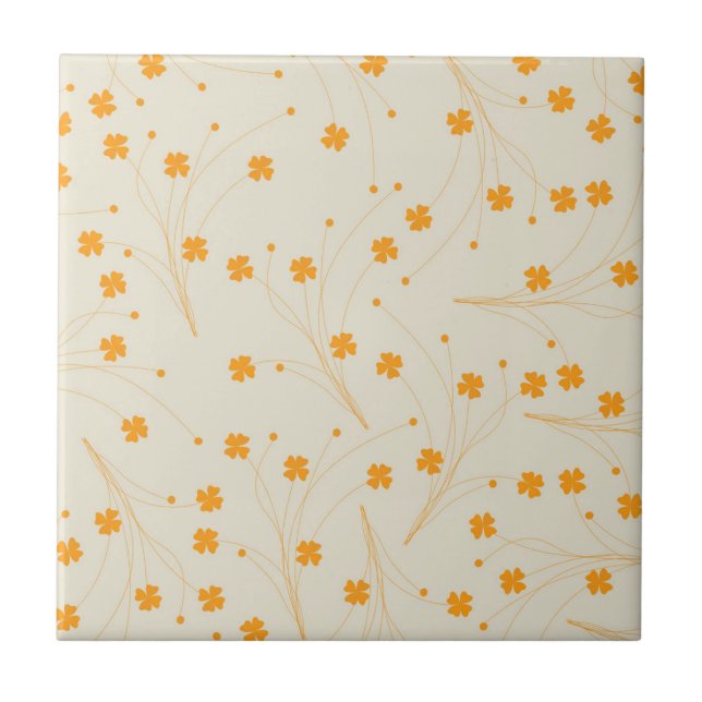 Orange Beige Retro Y2K 70s Flower Pattern Tile (Front)