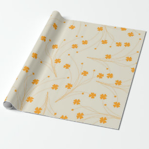 Orange Beige Retro Y2K 70s Flower Pattern Wrapping Paper
