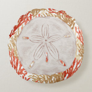 Orange Beige Seashell Coral Round Cushion