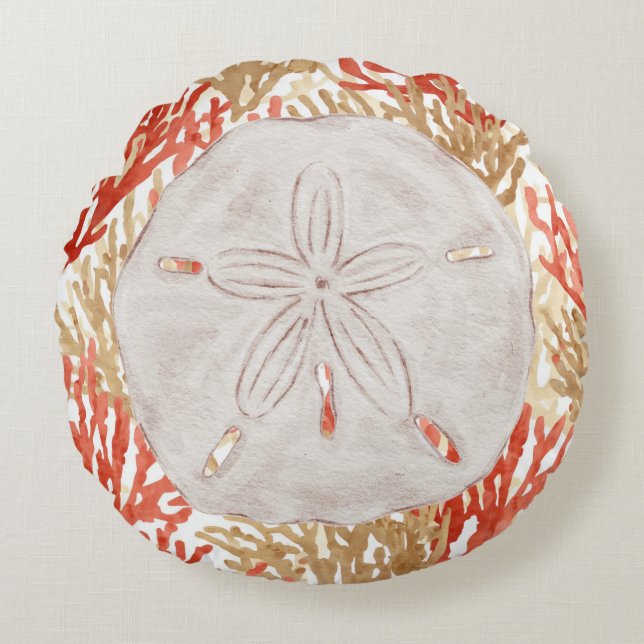 Orange Beige Seashell Coral Round Cushion (Front)