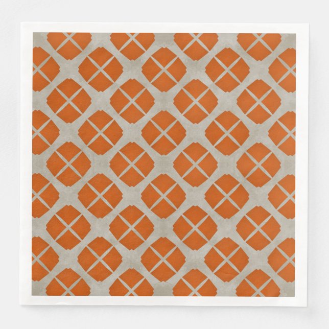 Orange, Beige, Taupe Mid Century Modern Pattern Napkin (Front)
