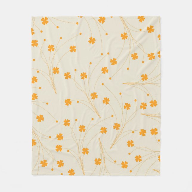 Orange Beige Tropical Floral Botanical Summer Fleece Blanket (Front)