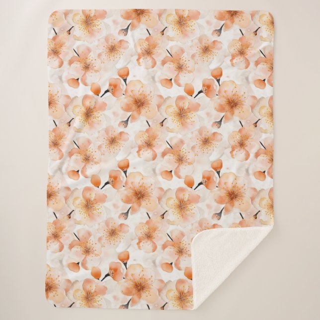 Orange Believe Flowers Sherpa Blanket (Front)