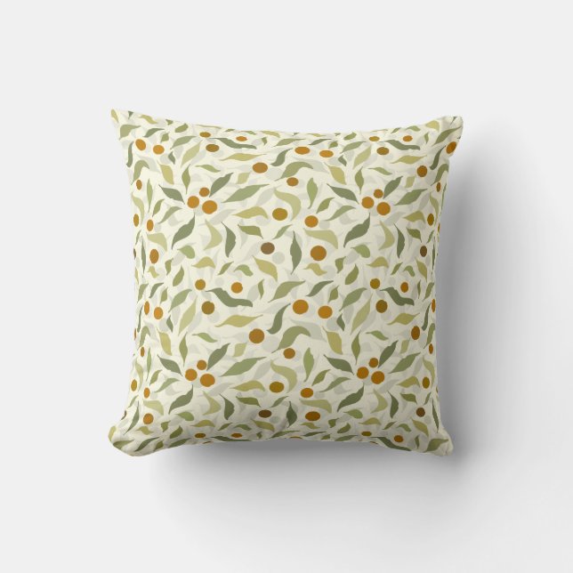 Orange Berries and Leaves on creme - pattern.    Cushion (Front)