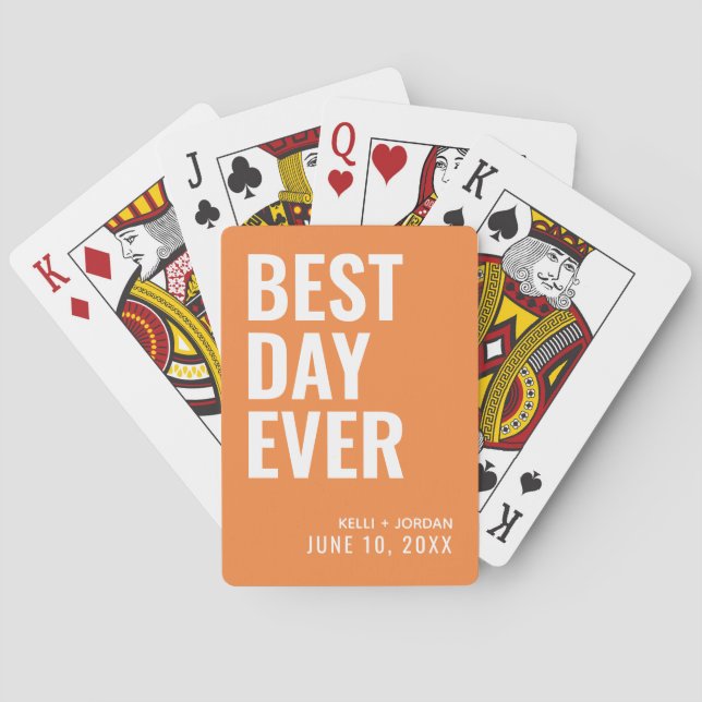 Orange Best Day Ever Wedding Playing Cards (Back)