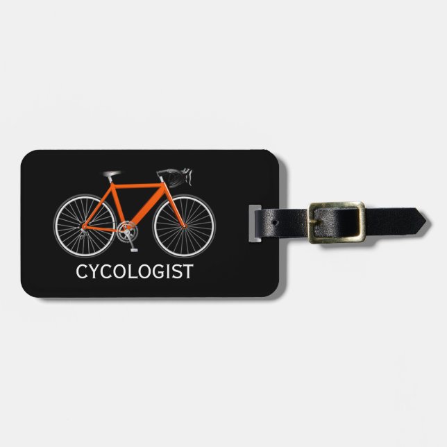 Orange Bicycle On Black Luggage Tag (Front Horizontal)