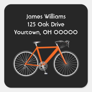 Orange Bicycle On Black  Square Sticker
