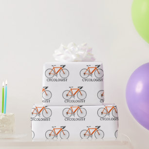 Orange Bicycle with Cycologist Text on White Wrapping Paper