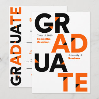 Orange Big Bold Angle-Cut Letters Graduation Invitation