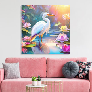 Orange Billed White Heron Fantasy Bird  Canvas Print
