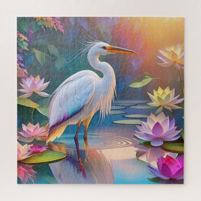 Orange Billed White Heron Fantasy Bird  Jigsaw Puzzle (Vertical)