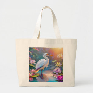 Orange Billed White Heron Fantasy Bird Large Tote Bag
