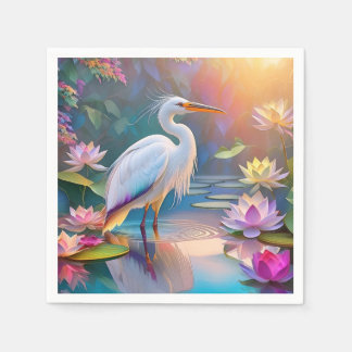 Orange Billed White Heron Fantasy Bird  Napkin