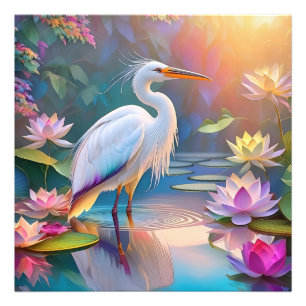 Orange Billed White Heron Fantasy Bird Photo Print