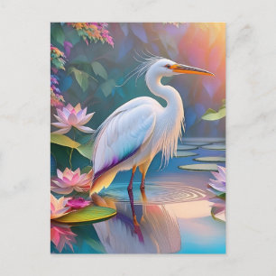 Orange Billed White Heron Fantasy Bird Postcard