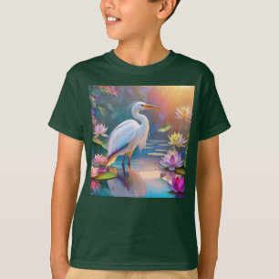 Orange Billed White Heron Fantasy Bird T-Shirt