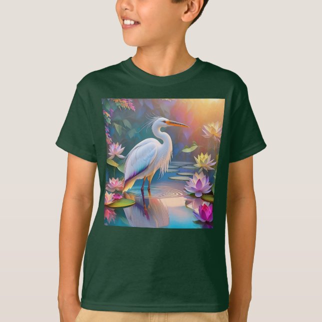 Orange Billed White Heron Fantasy Bird  T-Shirt (Front)