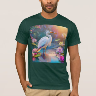 Orange Billed White Heron Fantasy Bird T-Shirt