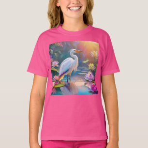 Orange Billed White Heron Fantasy Bird  T-Shirt