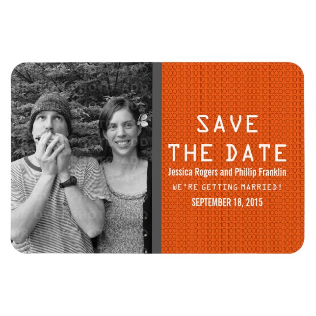 Orange Binary Code Photo Save the Date Magnet (Horizontal)