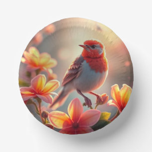 Orange Bird Floral Floral Paper Plate