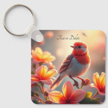 Orange Bird Floral Keychain