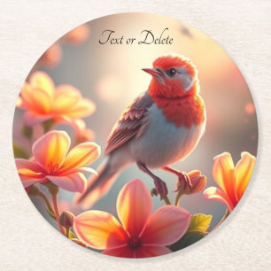 Orange Bird Floral Paper Coaster