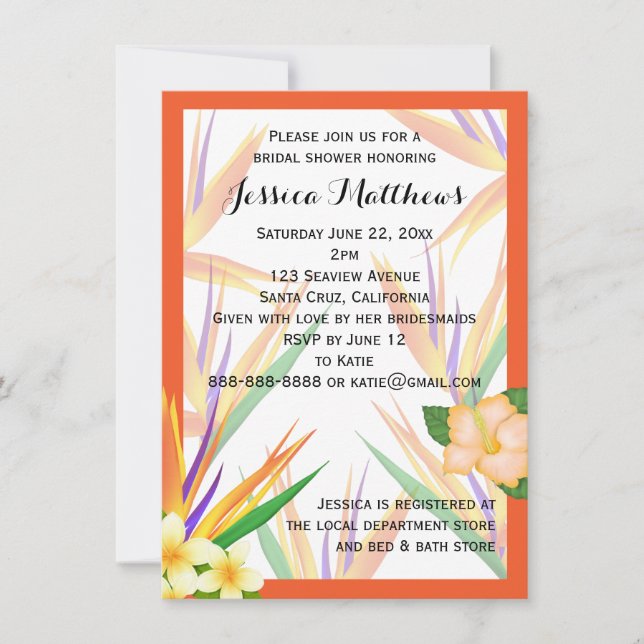 Orange Bird of Paradise Bridal Shower Wedding Invitation (Front)