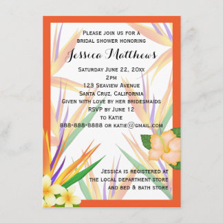 Orange Bird of Paradise Bridal Shower Wedding Invitation