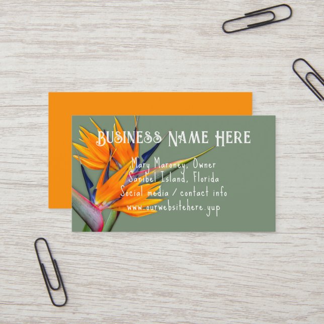 Orange Bird-of-paradise Flowers Business Cards (Front/Back In Situ)